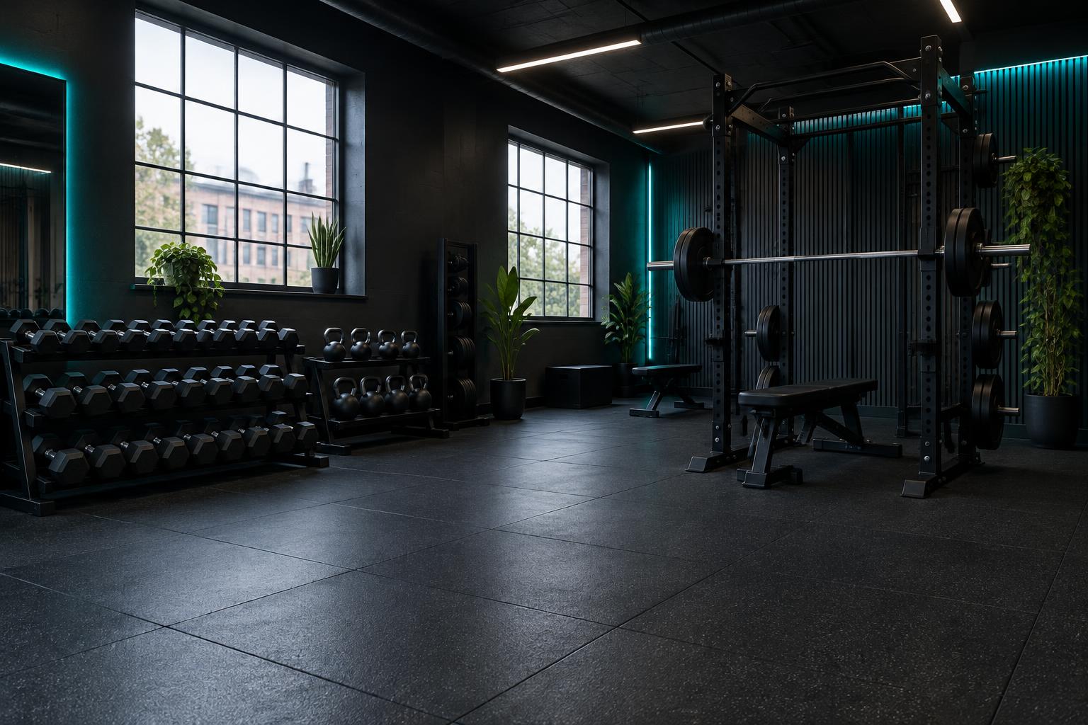 A private personal training studio with dumbbells, kettlebells and a strength rack